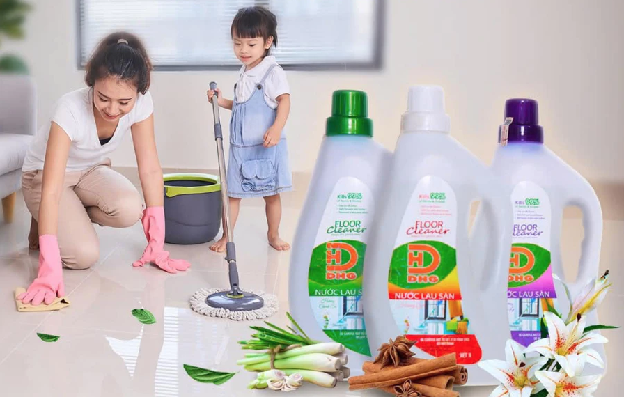 Bí quyết giữ sàn nhà thơm và an toàn cho nhà có em bé, thú cưng của chị Lan với nước lau sàn DH